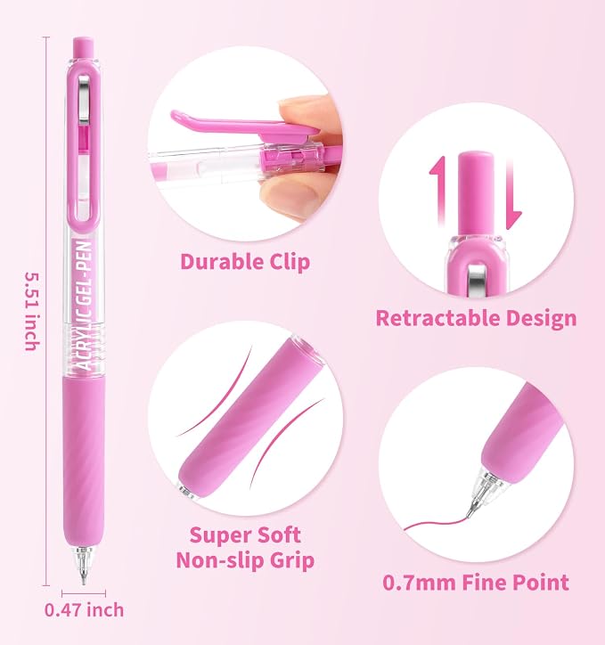 Acrylic Gel Pens For Coloring, 24 Colors Retractable Colored Pens for Black - Image 3