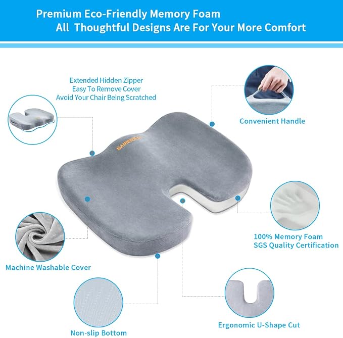 SAIREIDER Seat Cushions for Office Chairs, Memory Foam Coccyx Cushion Pads for - Image 3