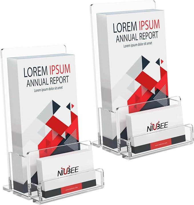 NIUBEE 2-Pack Acrylic Brochure Holder 4‘’, Plastic Flyer Display Stand by NIUBEE