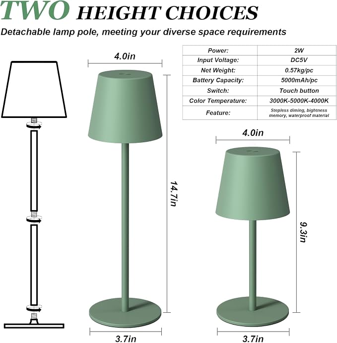 Kakanuo Cordless Table Lamp Rechargeable Green - Image 5