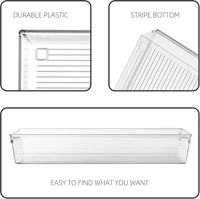 4 Pack 12"x 6" Large Size Clear Plastic Desk Drawer Organizer Tray Bathroom - Image 3