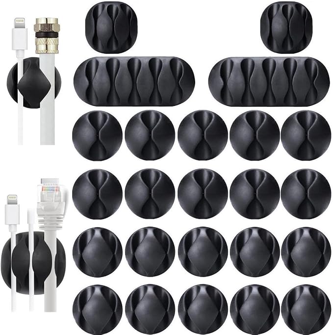 OHill Desk Cable Management Cord Organizer, 24 Pack Black Self Adhesive Cord by OHill