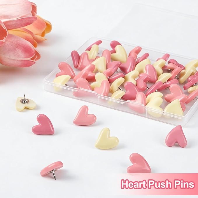 JANYUN 60Pcs Heart Decorative Push Pins Pink Thumb Tacks - Image 7