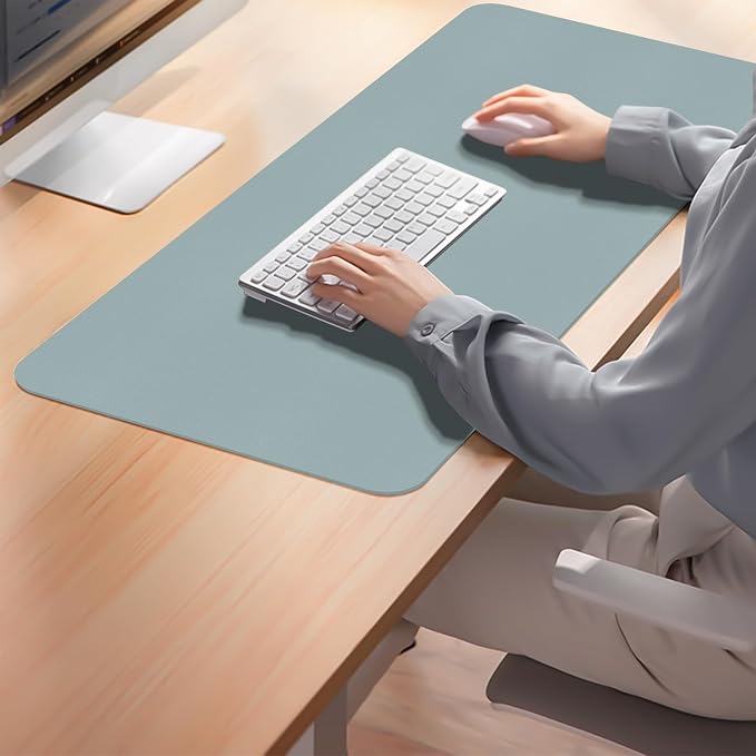 Large Desk Pad Mat, Leather Blue Desk Mat - Image 7