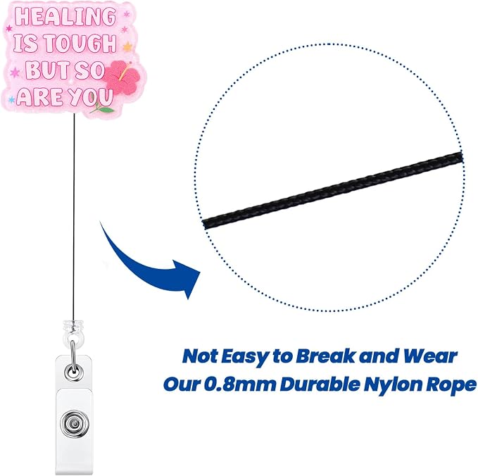 Healing is Tough But So are You Funny Nurse Badge Reel, Cute Pink Floral - Image 5