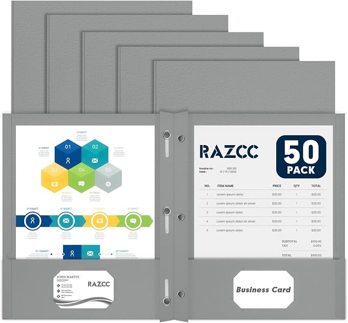 Two Pocket Folders, RAZCC 50 Pack Two Pocket Folders by RAZCC