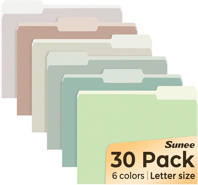 SUNEE File Folders, 30 Pack Manilla Folders 8.5 x 11, Colored File Folders Home by SUNEE
