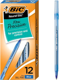 BIC Round Stic Xtra Precision Fine Blue Ballpoint Pens, Medium Point, 12-Count by BIC