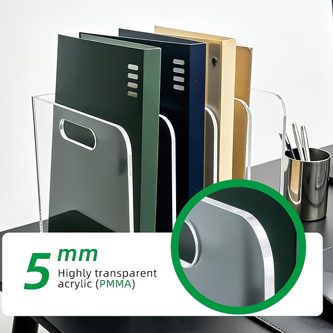 4 Vertical Compartments Clear Acrylic Magazine & File Holder – Multipurpose - Image 4