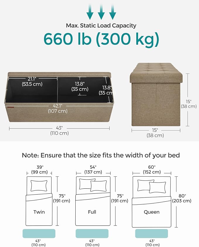 Folding Storage Ottoman Bench by SONGMICS - Image 2