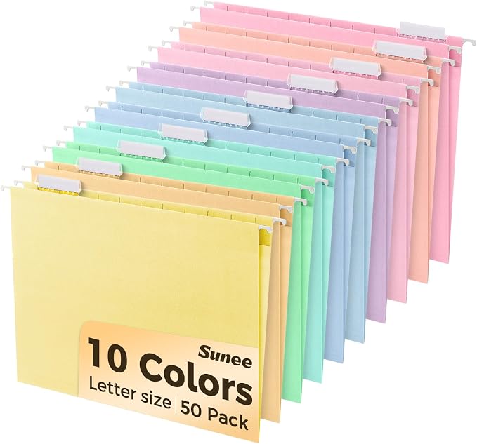 SUNEE Hanging File Folders, 50 Pack Letter Size Hanging File Folders by SUNEE