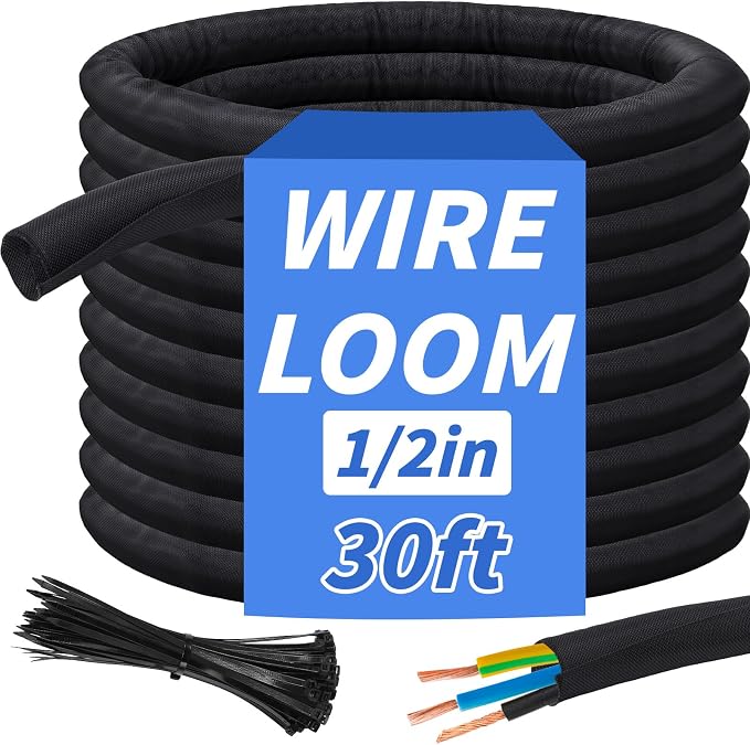 30FT Split Braided Sleeve Cable Management, 1/2 Inch Wire Loom Tubing Cord by Oleitodh