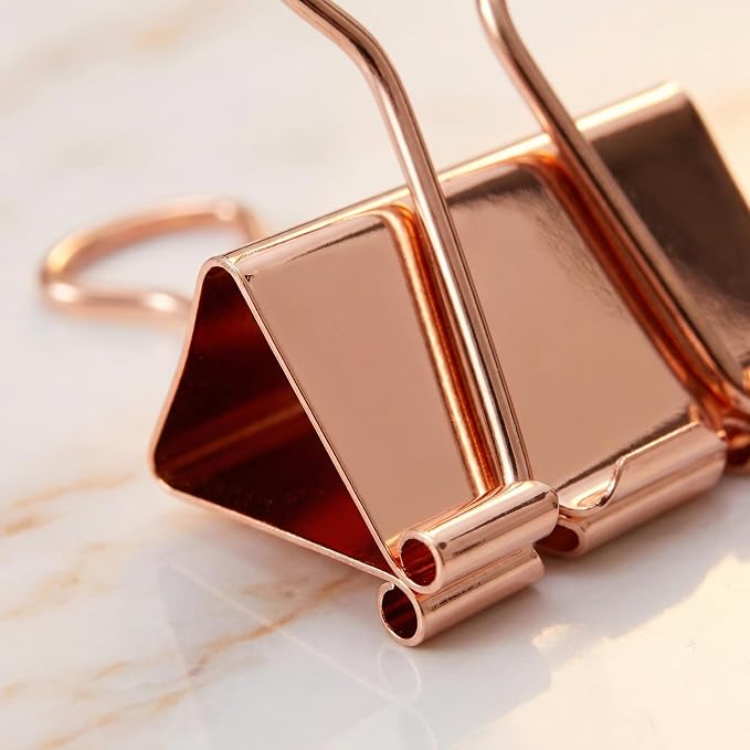 Rose Gold Binder Clips, Stainless Steel Handle, Aesthetic Desk Supplies - Image 2