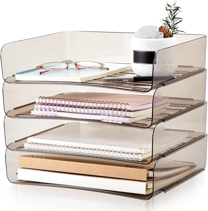 Harloon 4 Tier Clear Gray Acrylic Paper Organizer Letter Tray, Aesthetic by Muasung