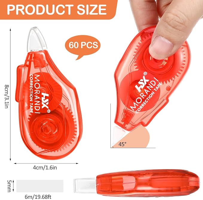 Fullhawl 60 Pack White Correction Tape Bulk 19.7 ft Red Green and Blue - Image 2