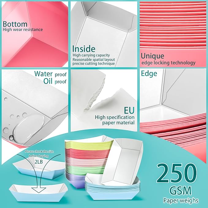 120 Pack 2LB Colorful Paper Food Boat Trays Disposable Paper Boats Containers - Image 3