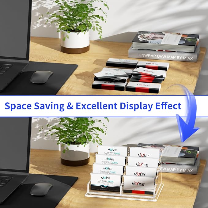 NIUBEE Clear Business Card Holder 4 Tier Acrylic Business Card Stand, 8 Slots - Image 4