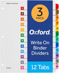 Oxford Binder Dividers, 12 Tabs, Numbered 1–12, 3 Pack, Customizable Table of by Oxford