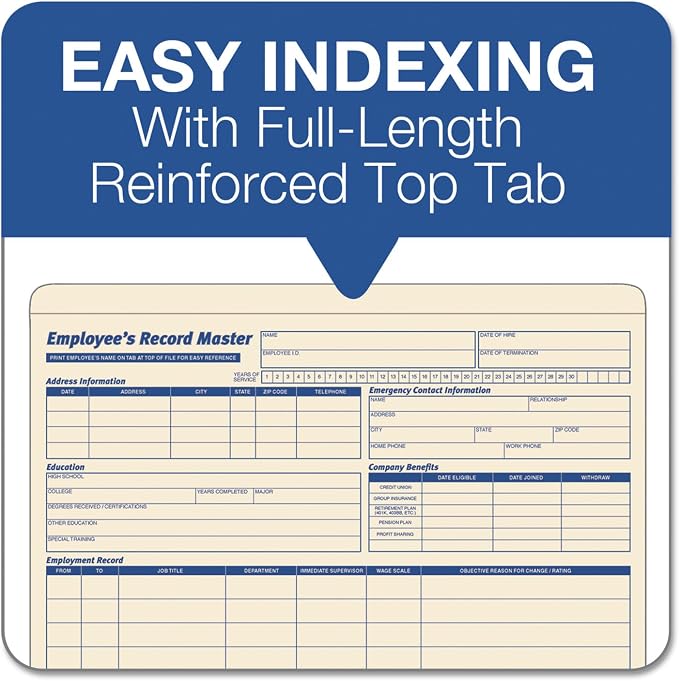 TOPS 3280 Employee Record Master File Jacket, 9 1/2 x 11 3/4, 10 Point Manila - Image 3