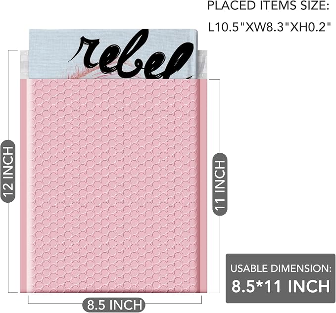 GSSUSA Light Pink Bubble Mailers 8.5X12 Inches 500 Pack, Padded Poly Bubble - Image 2