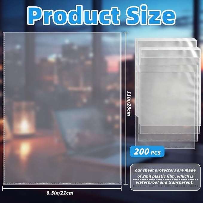 VOKOY 200 Pack No Holes Sheet Protectors, 8.5" x 11", Letter Size Heavy Duty - Image 2