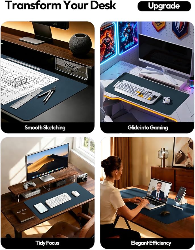 YSAGi Leather Desk Pad Protector, Office Desk Mat, Large Mouse Pad, Non-Slip PU - Image 2
