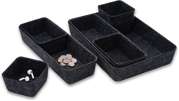 Welaxy Minimalist Felt Desk Drawer Organizer 8-Piece Charcoal Storage Bins by Welaxy