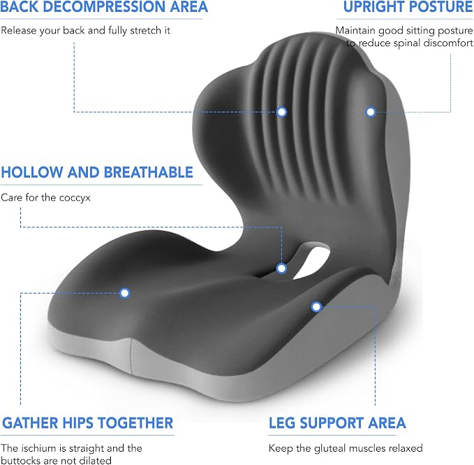 Ergonomic Waist Support and Seat Cushion, L-Shaped Memory Foam Pad, Hollow - Image 2