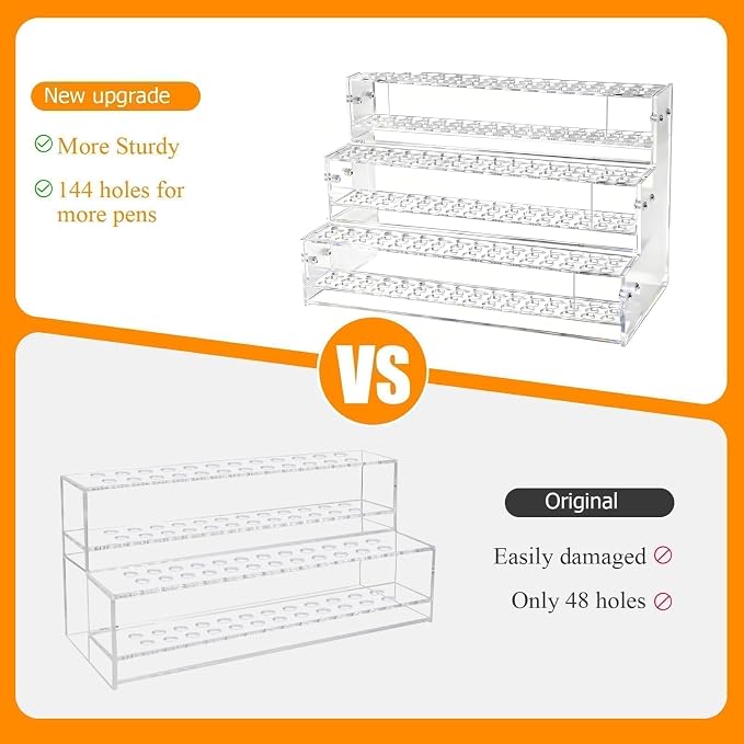144-Slots Pen Holder for Craft Shows, 3-Tier Acrylic Pen Display Stand Holders - Image 7