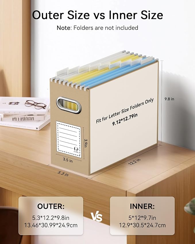 Oterri File Organizer Box, Portable Collapsible Cardboard File Folder Organizer - Image 2