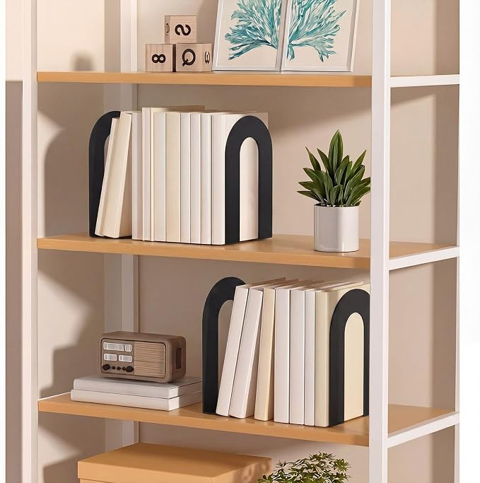 Chunful 6 Pcs Black Modern Metal Book Ends - Image 7