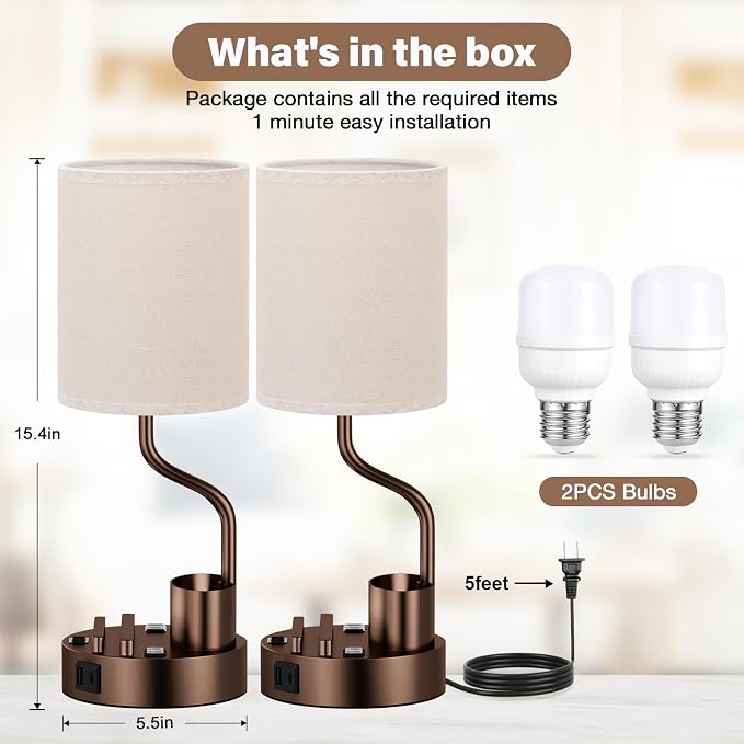 Blue Bedside Table Lamps Set of 2, Nightstand Lights - Image 7