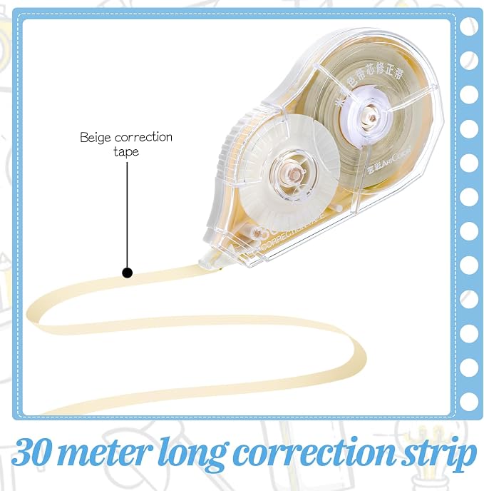 4 Pieces 100 Ft Long Correction Tape, Tear-Resistant Beige Correction Tape - Image 3