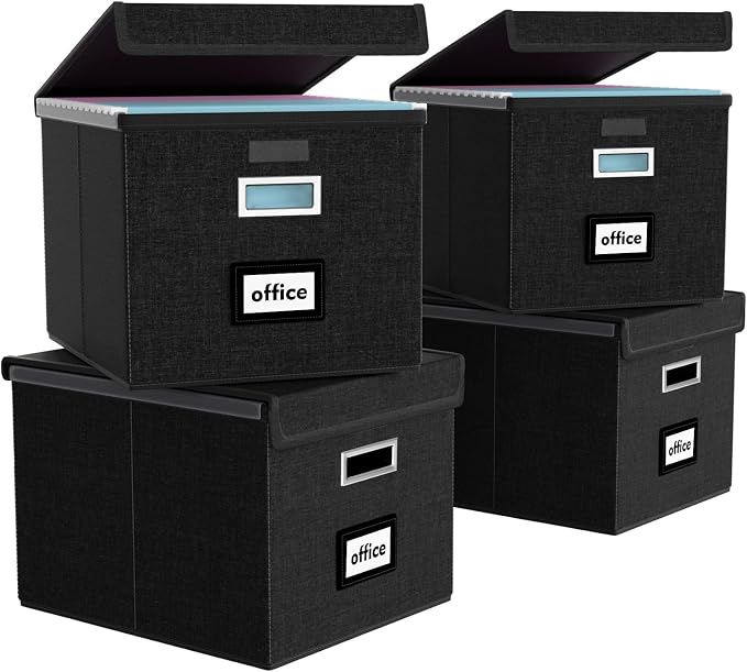 New Portable File Organizer Boxes Set of 4, Collapsible Linen Hanging Filing by Huolewa