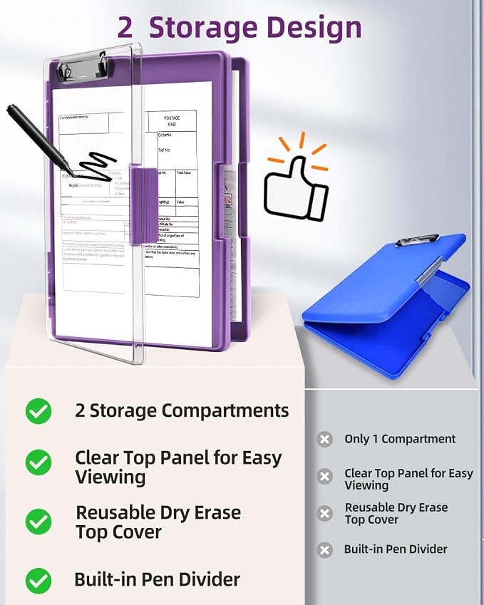 Clearview Clipboard with 2 Storage, Dry Erase 8.5x11 Heavy Duty ClipBoards - Image 8