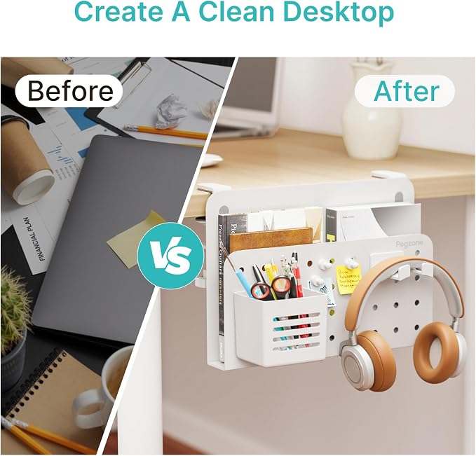 PEGZONE Desk Side Storage Organizer, No Drill Under Desk Laptop Holder - Image 7