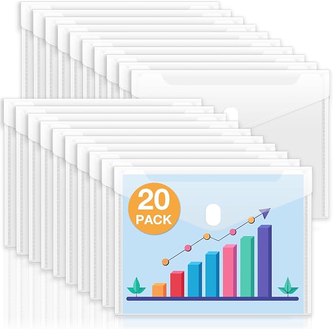 Sooez 20 Pack Plastic Envelopes File Folders, Rainforced Clear Folder Important by Sooez