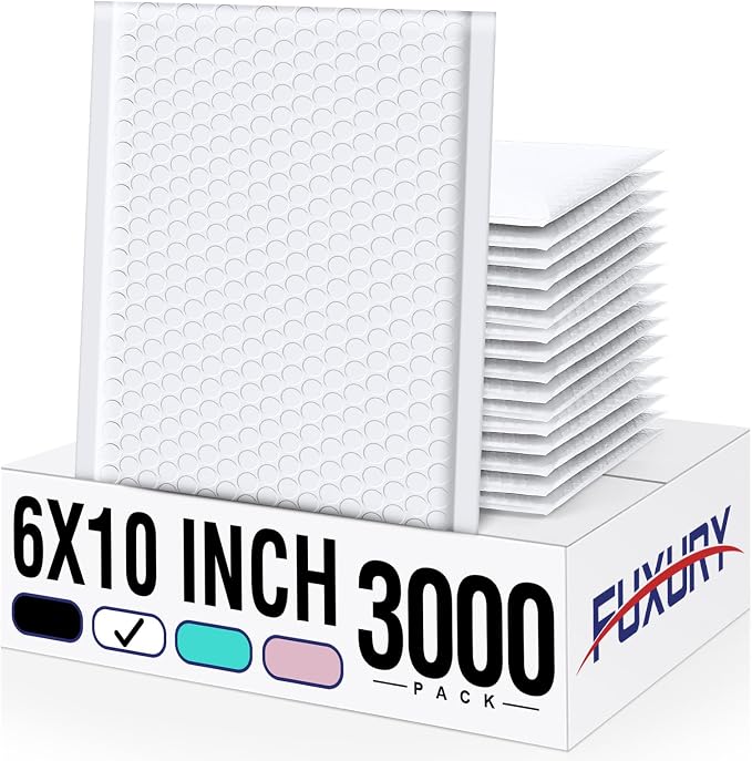Fuxury Bubble Mailers 6x10“ 3000 Pack White Padded Envelopes Usable Size 6x9" by Fuxury