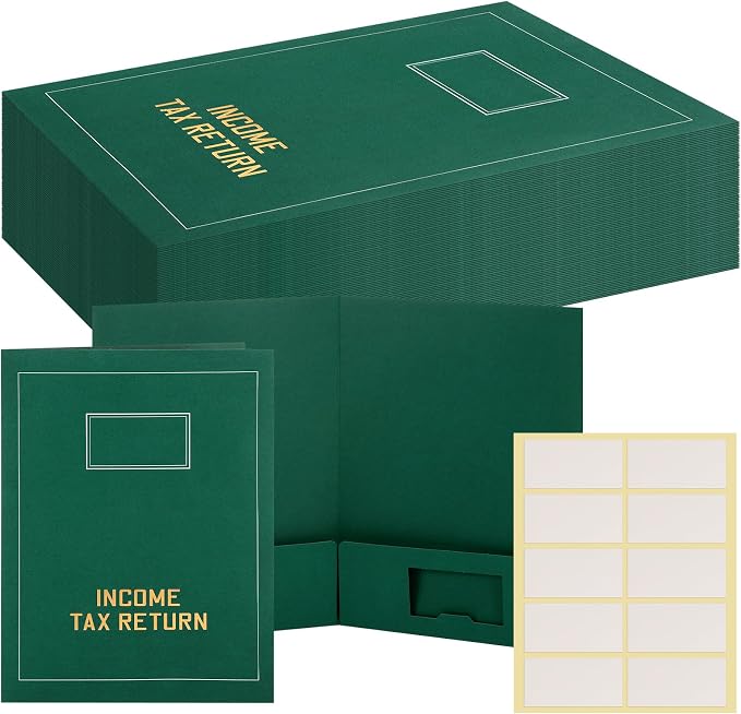 Kisston 25 Pcs Tax Return Folders Bulk 2 Pocket Gold Foil Stamped Income Tax by Kisston