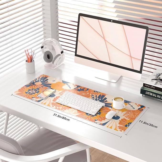 QiyI Large Desk Pad, Floral Mouse Pad Desktop Decor, Waterproof PU Leather Desk - Image 2