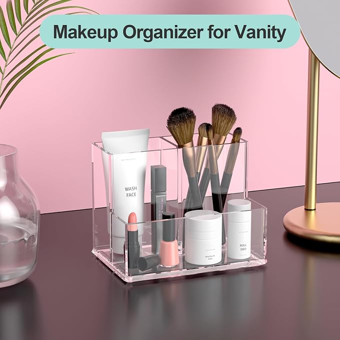 Clear Pen Holder for Desk, Small Acrylic Pencil Holder, Compact Makeup Brush - Image 4