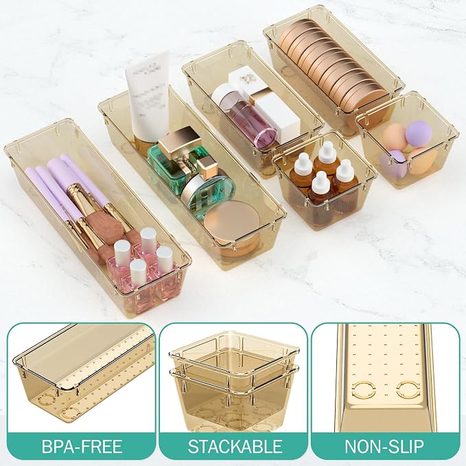 WOWBOX 6 Pack Clear Drawer Organizer Set, Acrylic Drawer Storage Trays - Image 3