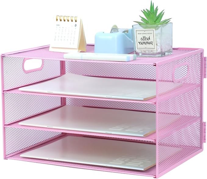 3 Tier Lettrer Tray Organizer, Metal Mesh Desk File Organizer by ideallife