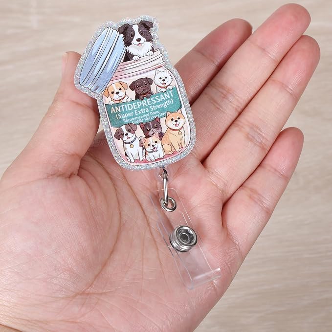 Dog Antidepressant Jar Funny Nurse Badge Reel, Cute Dog Lover Retractable ID - Image 2
