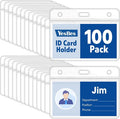 100 Pcs Horizontal Badge Holders, Extra Thick ID Card Name Tag Badge Holder by YesBes