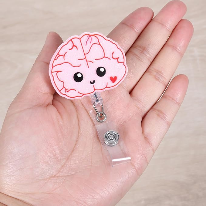 Cute Pink Brain Funny Neurology Nurse Badge Reel, Acrylic Retractable ID Card - Image 4