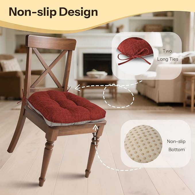 Chair Cushions for Dining Chairs 2 Pack, Rust | Non-Slip, - Image 4