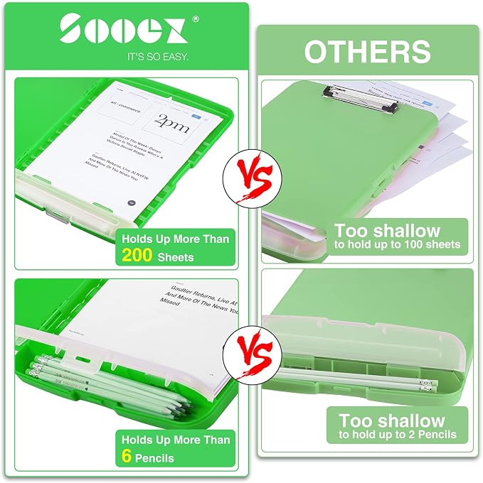 Sooez Clipboard with Storage, Clip Board 8.5 x 11 with Pen Holder, Plastic - Image 3