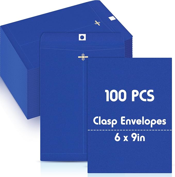 Geyee 100 Pcs Clasp Manilla Envelopes 6 x 9 Inch Gummed Colored Envelopes by Geyee