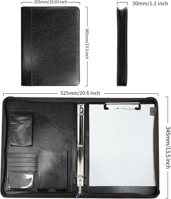 Zippered Portfolio Organizer, WRIYES Leather Padfolio - Image 5